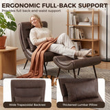 HOMCOM Modern Accent Chair with Footstool, Lumbar Pillow and 64cm Wide Seat – Lounge Chair, Dark Brown