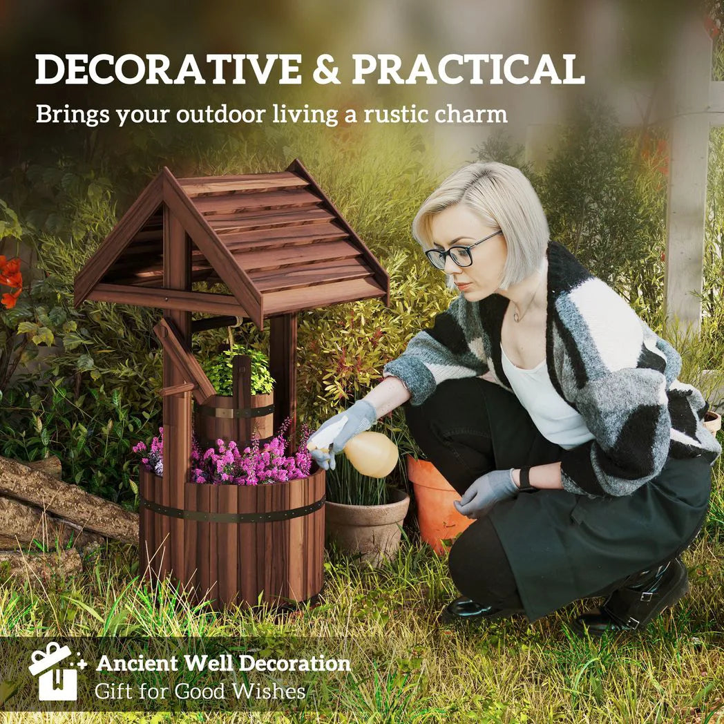 Outsunny Wood Wishing Well for Outside with Hanging Bucket