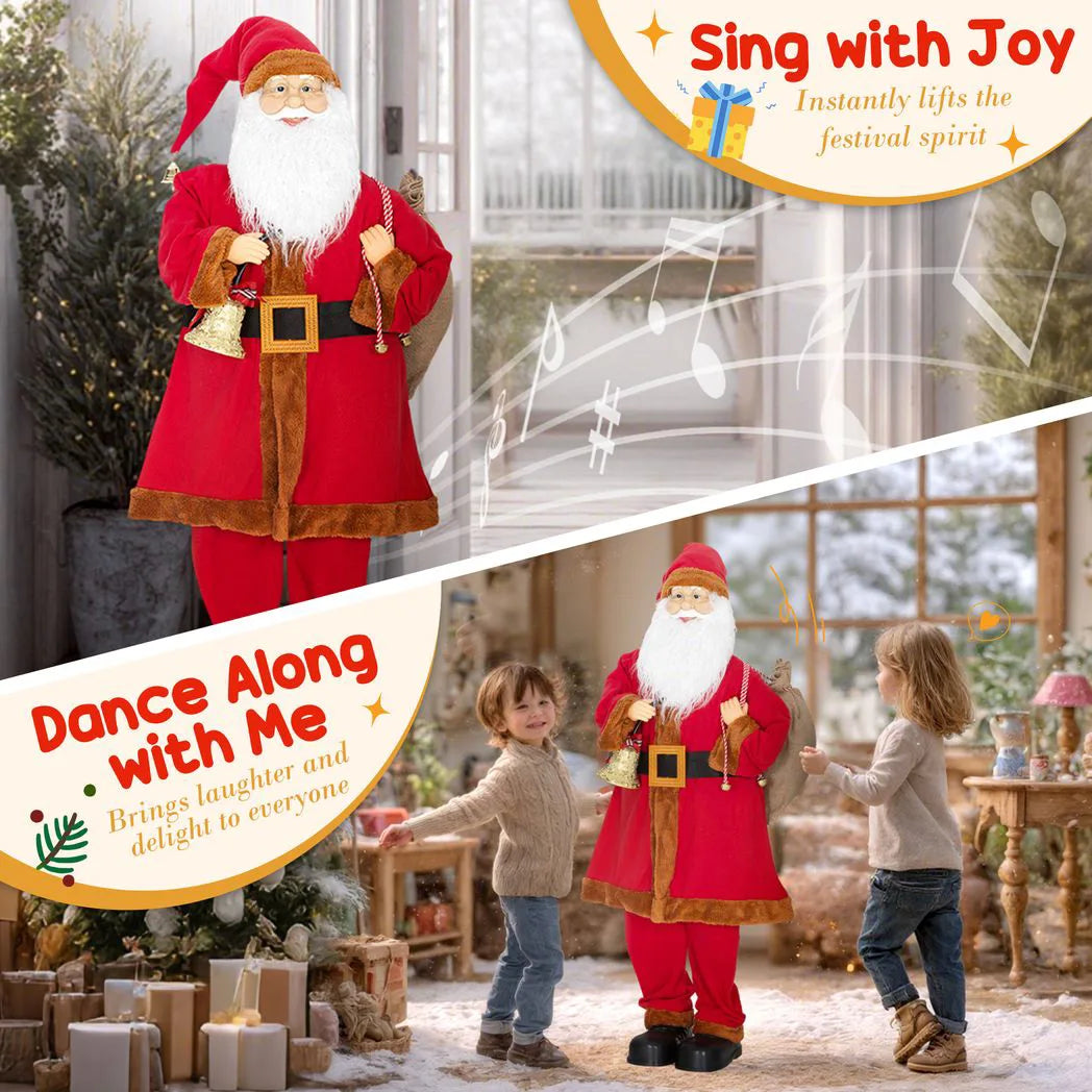 HOMCOM 4ft Singing Animated Santa Claus Figure with Waving Head – Sound Activated Christmas Decoration, Red