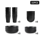 32-Piece Black Dinnerware Set – Round PP Bowls & Plates, BPA-Free Tableware for Home & Parties