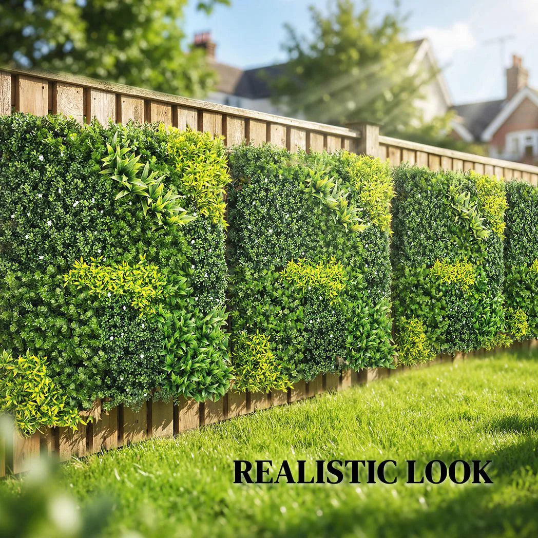 Outsunny Artificial Plant Wall Panel – 100 x 100cm UV-Resistant Greenery Backdrop and Privacy Screen, Green
