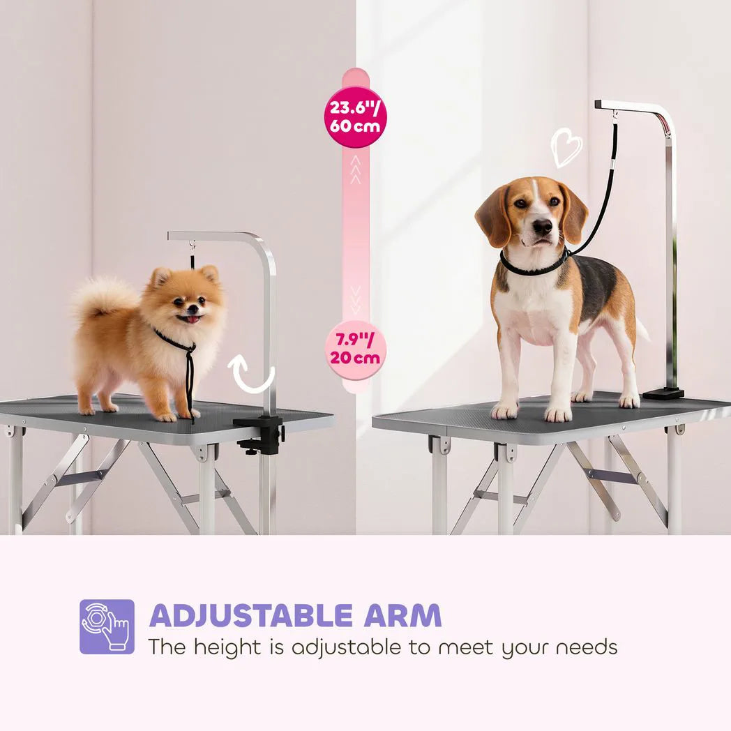 PawHut 32" Foldable Dog Grooming Table with Adjustable Arm & Non-Slip Rubber Top – Pet Drying Table, Black