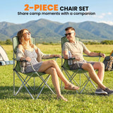 Outsunny Folding Camping Chairs Set of 2 with Cup Holders & Carry Bag – Portable Outdoor Camp Chairs, Green