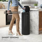 HOMCOM 50L Stainless Steel Sensor Bin with Soft-Close Lid and Bag Ring – Touch-Free Kitchen Bin, Black