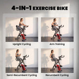 SPORTNOW 4-in-1 Folding Exercise Bike with Resistance Bands, 8-Level Magnetic Resistance & Bluetooth App, Red