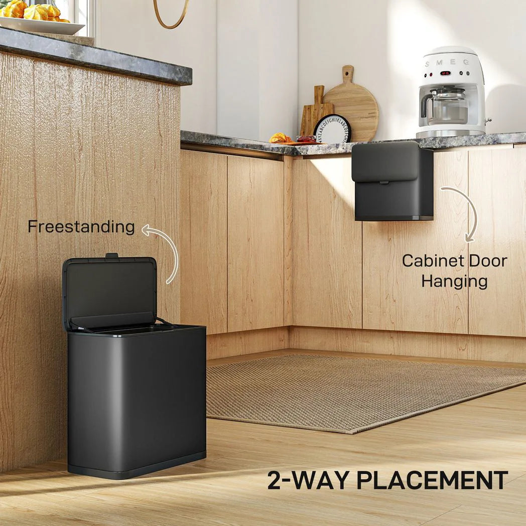 HOMCOM 8L Hanging Kitchen Bin with Lid and Removable Inner Bucket – Stainless Steel, Cabinet Door or Standing