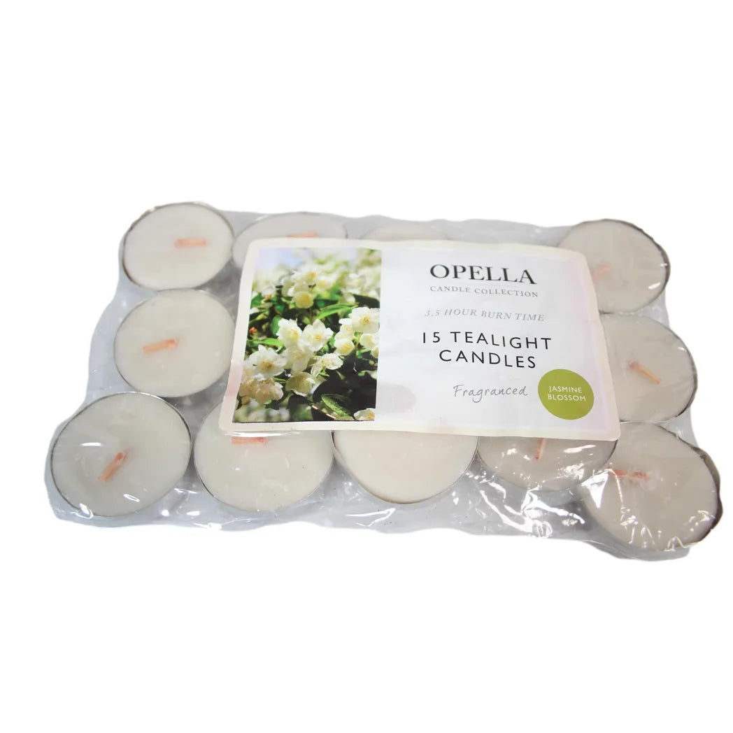 Opella Jasmine Blossom Scented Tealights – Fragranced Candle Set, 15 Pack
