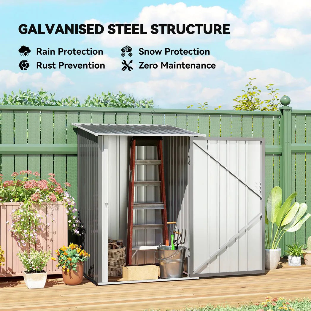 Outsunny 3.3 x 3.4ft Lean-To Steel Garden Shed with Lockable Door – Galvanised Tool Storage, Grey