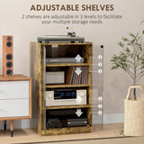 HOMCOM 4-Tier Hi-Fi Stand with Push-to-Open Glass Doors and Adjustable Shelves – Record Player Cabinet, Rustic Brown