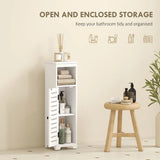 HOMCOM Slim Bathroom Floor Cabinet with Louvered Door, Open Shelf and Adjustable Shelf – Storage Unit, White
