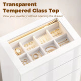 HOMCOM High Gloss 4 Drawer Chest of Drawers with Glass Top and RGB LED Lights, Dresser with Jewelry Organizer, APP Control