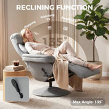 HOMCOM Manual Reclining Armchair with Footrest, Adjustable Backrest and 360° Swivel – Living Room Recliner, Grey
