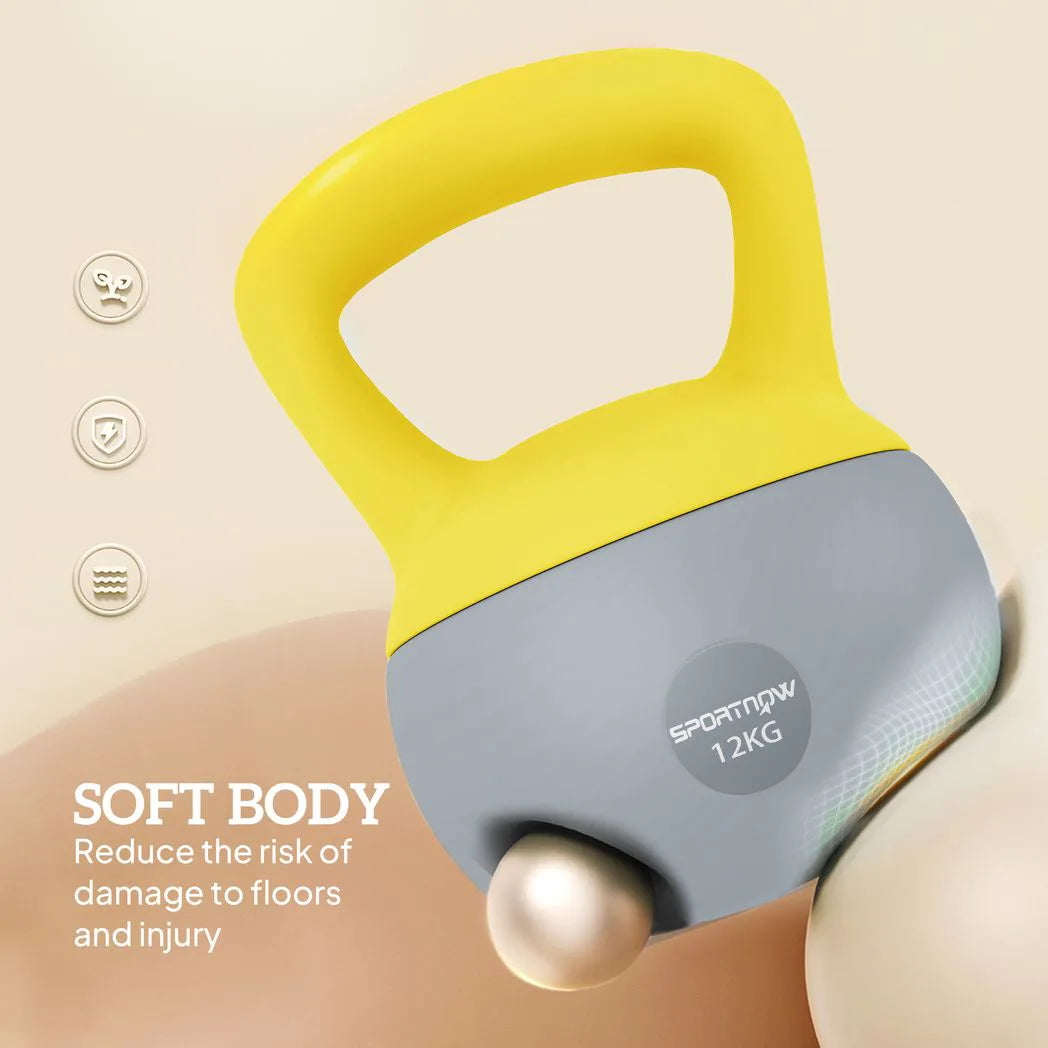 SPORTNOW 12kg Soft Kettlebell with Wide Non-Slip Handle & Flat Base – Home Gym Strength Training, Yellow/Grey