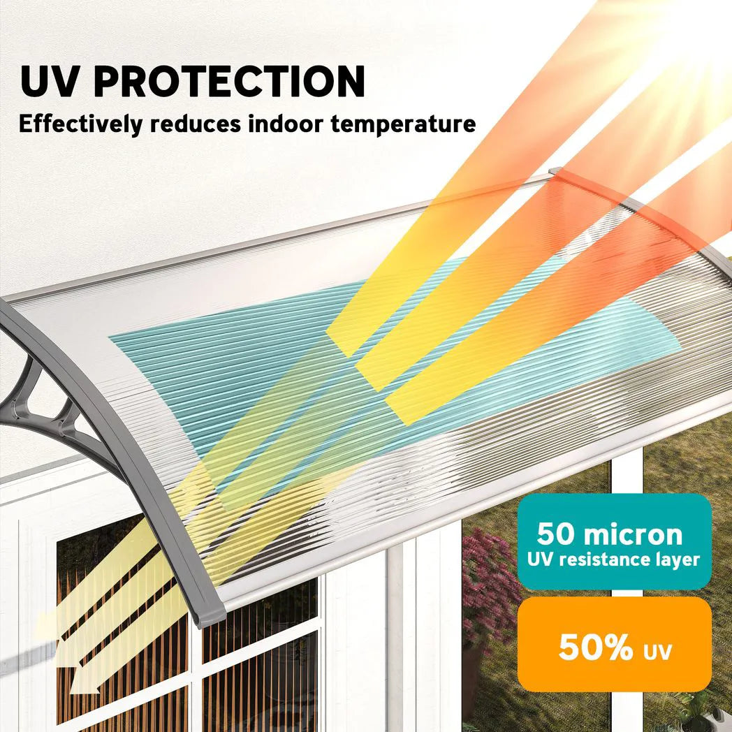 Outsunny Front Door Canopy with Polycarbonate Panels – Outdoor Rain Shelter and Awning, 110 x 60cm, Grey