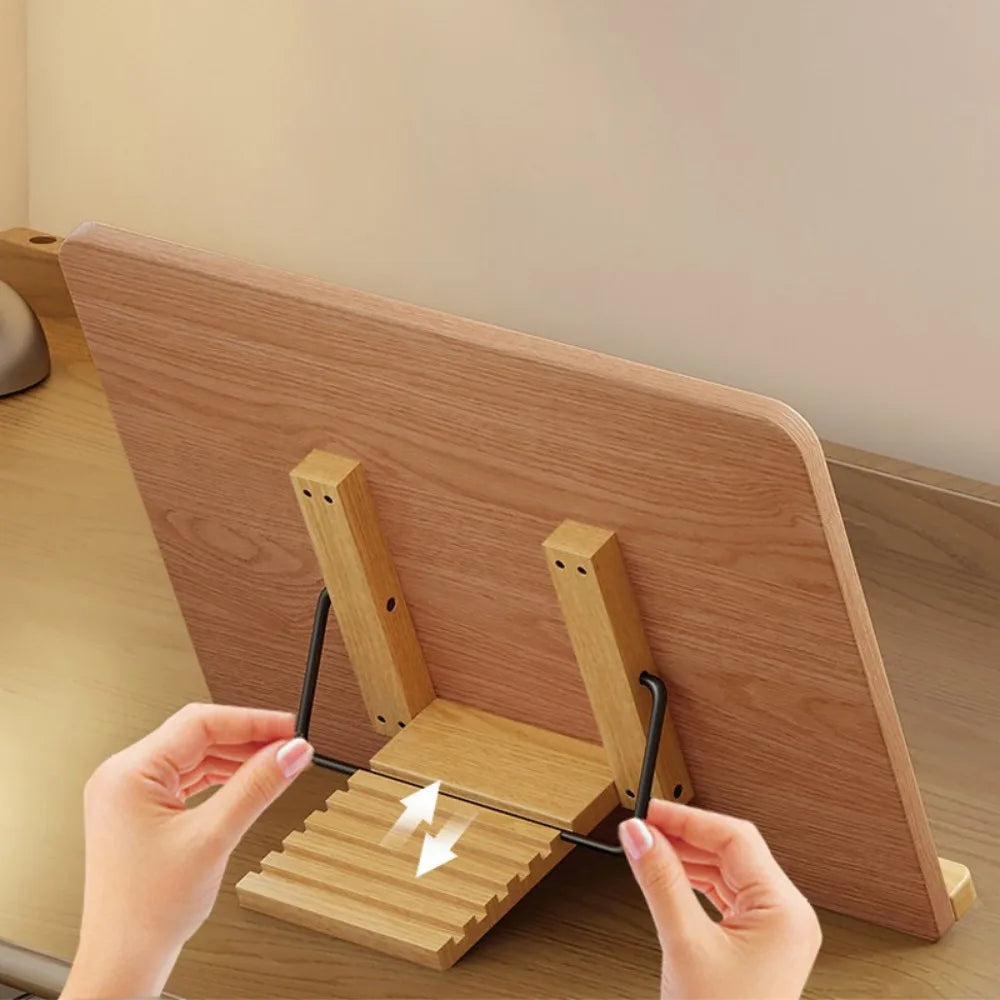 Adjustable Wooden Book Stand with Page Clips – Foldable Reading Rest for Cookbooks, Recipes & Music Scores