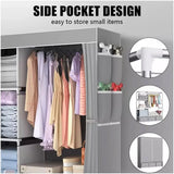 Large Fabric Canvas Wardrobe with Hanging Rail & 6 Shelves, Grey/Black, 105 x 45 x 163cm