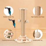 Cat Scratching Post Toy with Ball Track & Spinning Disc – Solid Wood and Sisal Activity Centre