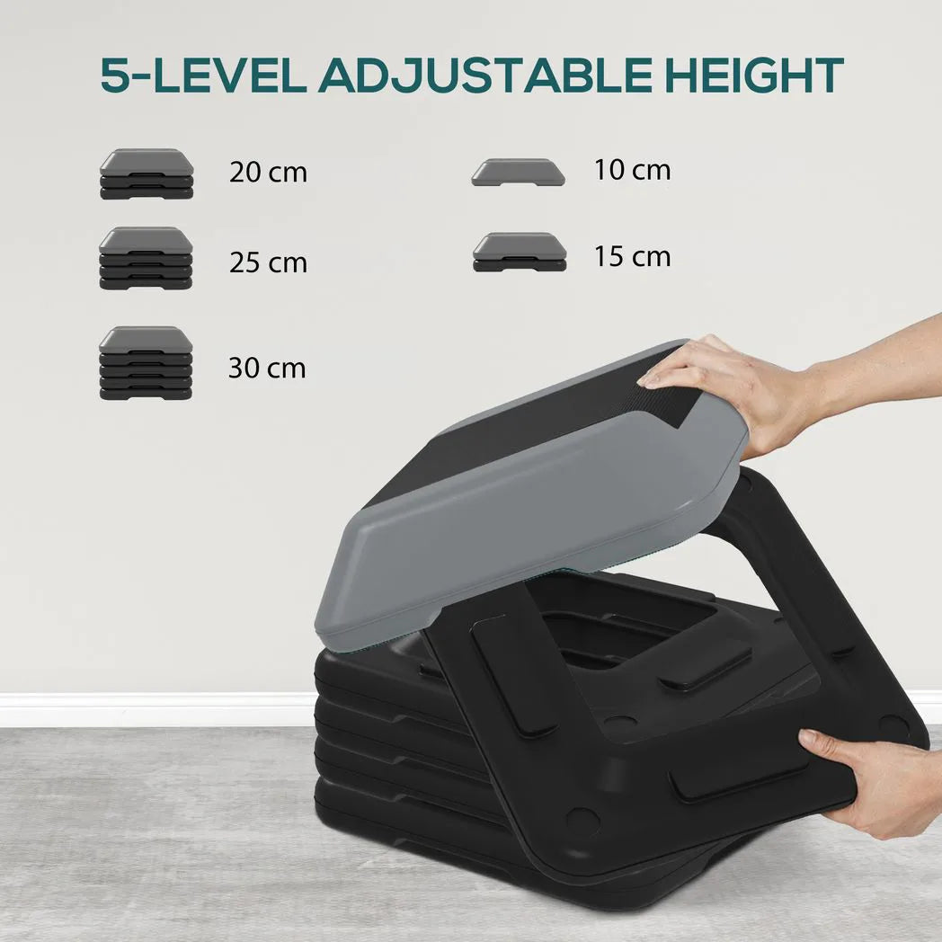 SPORTNOW Aerobic Stepper with 5 Adjustable Heights (10–30cm) & Non-Slip Surface – Home Fitness Exercise Step, Grey