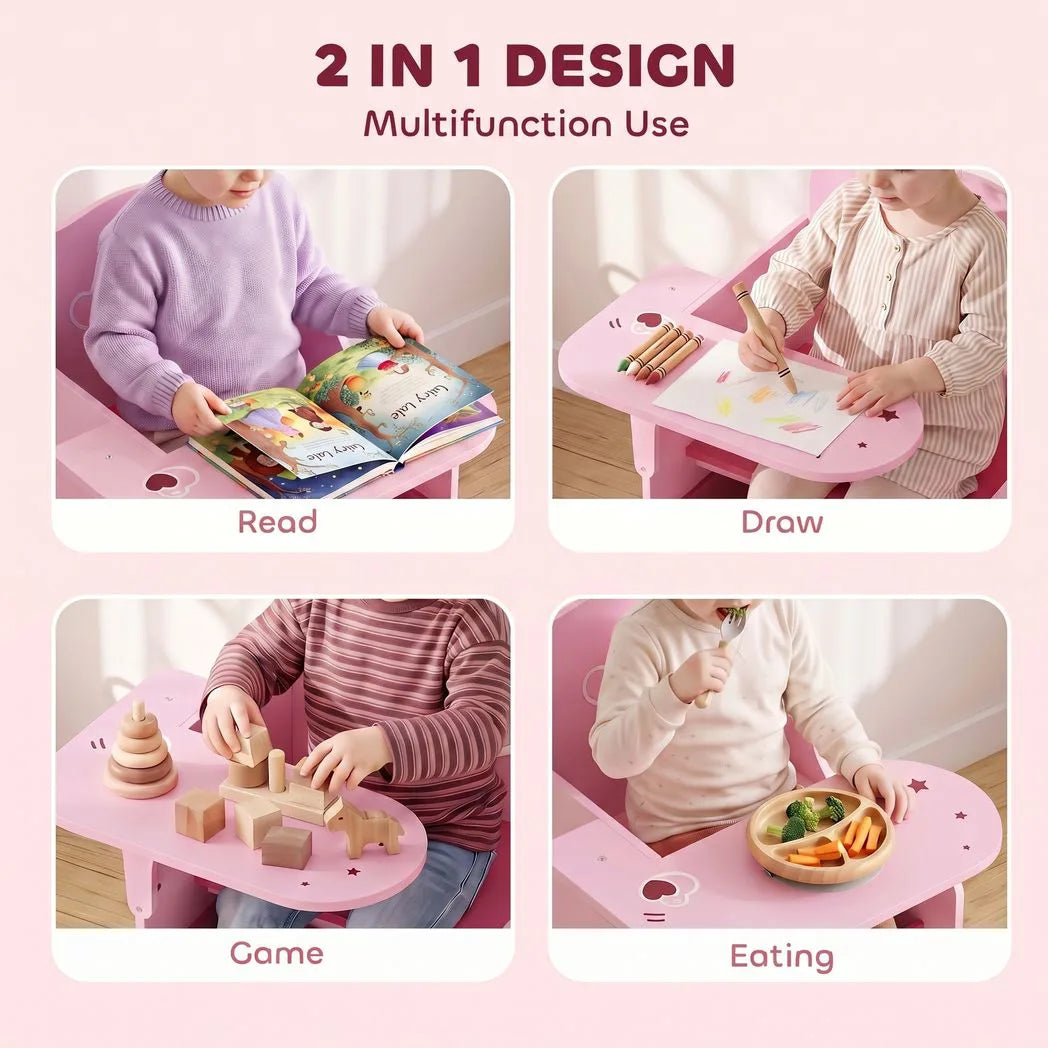 AIYAPLAY Kids Table and Chair Set with Storage Bin – Desk for Play, Reading and Painting, Ages 3–5, Pink