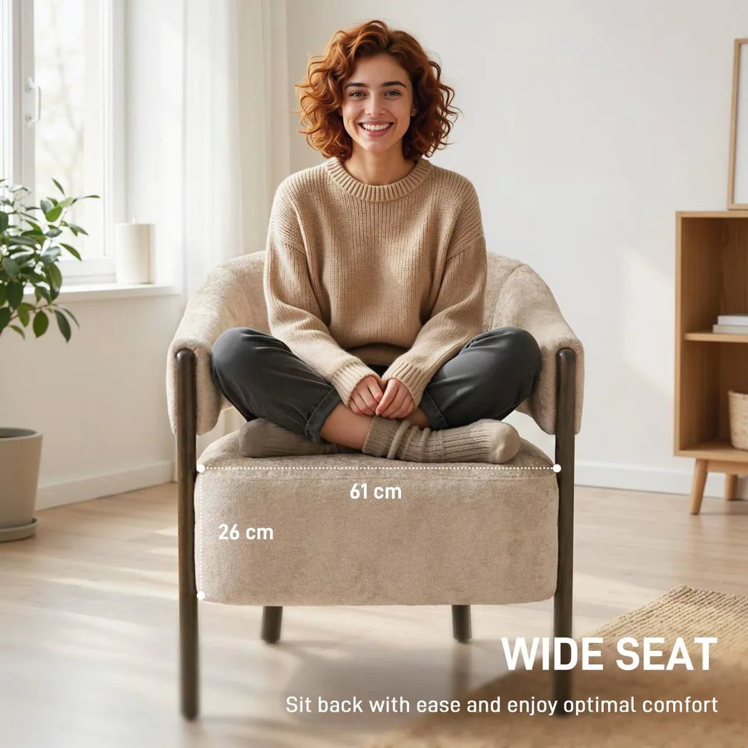 HOMCOM Chenille Accent Tub Chair with Wide Seat and Solid Wood Frame – Comfy Armchair, Beige