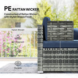 Outsunny 8 Piece PE Rattan Corner Sofa Set with Glass Coffee Table, Footstool and Cushions, Dark Blue