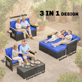 Outsunny Double Rattan Garden Daybed with Storage Ottoman – 3-in-1 Sun Lounger with Adjustable Backrest and Side Tables, Brown