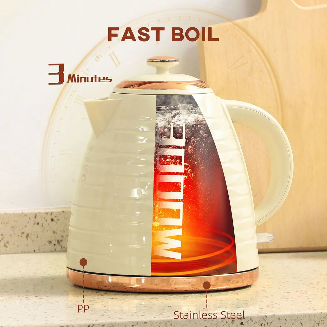 HOMCOM 3kW Rapid Boil Honeycomb Kettle, 1.7L with Boil-Dry Protection – Cream White