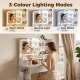 HOMCOM Dressing Table with 3-Colour LED Mirror, Power Outlets, 4 Drawers, 5 Shelves and Hair Dryer Holder
