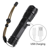 USB Rechargeable LED Flashlight with 5 Modes – Zoomable Aluminium Torch for Camping and Hiking, Black
