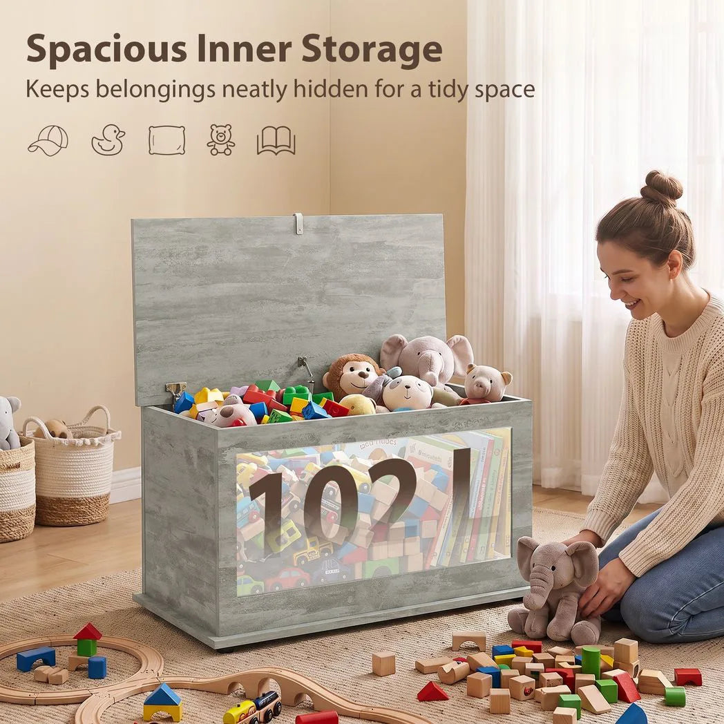 HOMCOM 102L Storage Chest & Blanket Box with Safety Hinged Lid, 80 x 40 x 45 cm – Grey