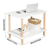 Narrow Side Table for Living Room – Small Bedside Table with Shelf, MDF & Solid Wood, White