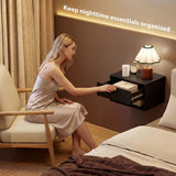 HOMCOM Floating Bedside Tables, Set of 2 Wall Mounted Nightstands with Fluted Drawer & Open Shelf, Black