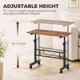 HOMCOM Overbed Table with 6 Adjustable Heights & Lockable Wheels – 80 x 40 cm Sofa Side Table, Rustic Brown