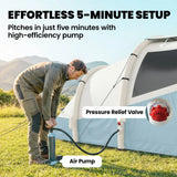 Outsunny Inflatable Camping Tent with Air Pump & 2 Rooms – Easy Setup 2–3 Person Blow Up Tent, Light Blue