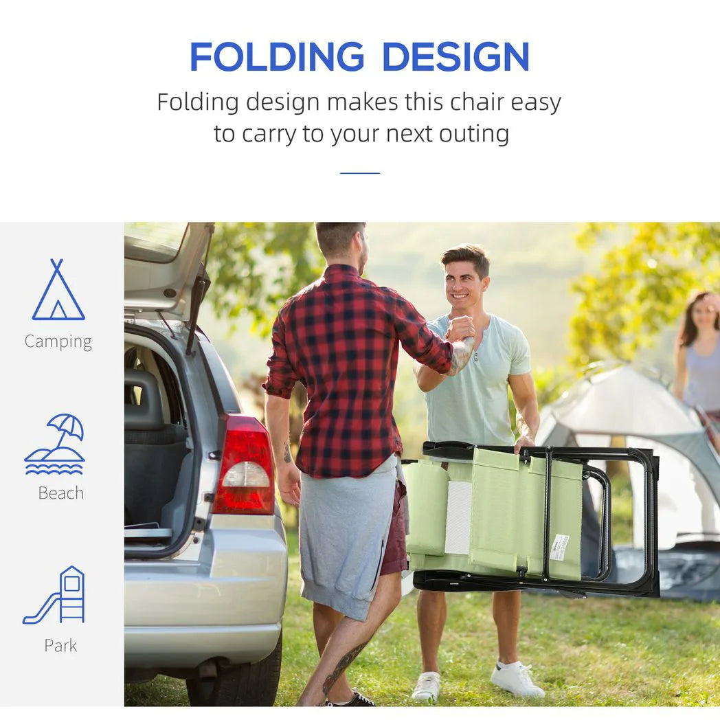 Outsunny Set of 2 Folding Garden Chairs with 5-Position Reclining High Back and Headrests – Texteline Seat