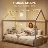 HOMCOM Single House-Shaped Pine Bed Frame for 90 x 190 cm Mattress – Scandinavian Style, Natural