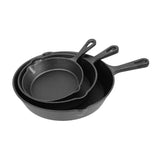3-Piece Pre-Seasoned Cast Iron Frying Pan Set with Brush & Gloves – Skillet Griddle for Hob and Oven, Black