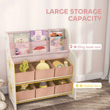 AIYAPLAY Kids Storage Unit with 6 Fabric Drawers & 2-Tier Sling Book Rack – Toy Organiser for Bedroom or Playroom, Pink