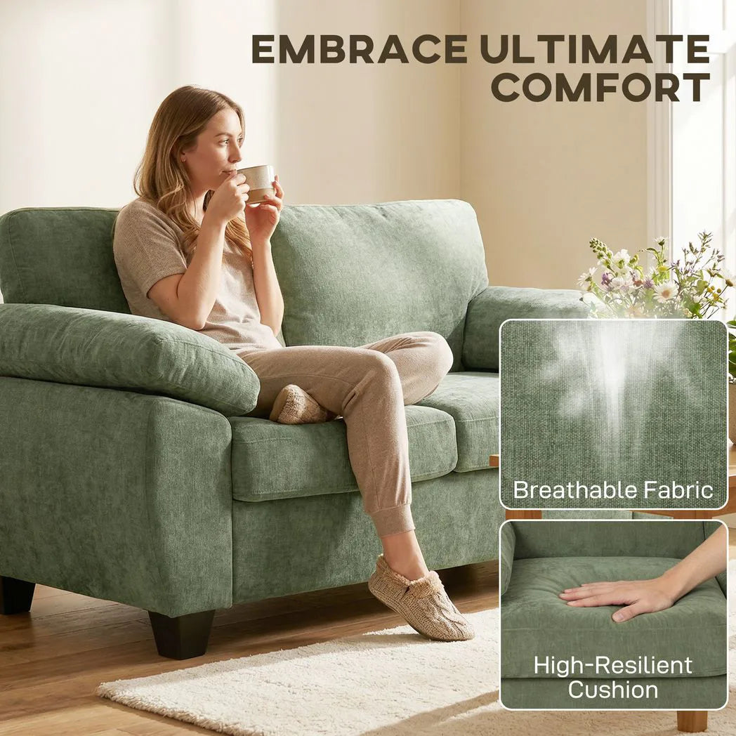HOMCOM 2 Seater Sofa, 156cm Chenille Loveseat with Pocket Spring Cushions and Wide Padded Armrests, Dark Green