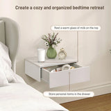 HOMCOM Set of 2 Floating Bedside Tables with High Gloss Finish and Storage Drawer – Wall-Mounted, White