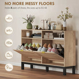 HOMCOM Narrow Shoe Cabinet with 2 Flip-Down Drawers & Open Shelves, Walnut Brown