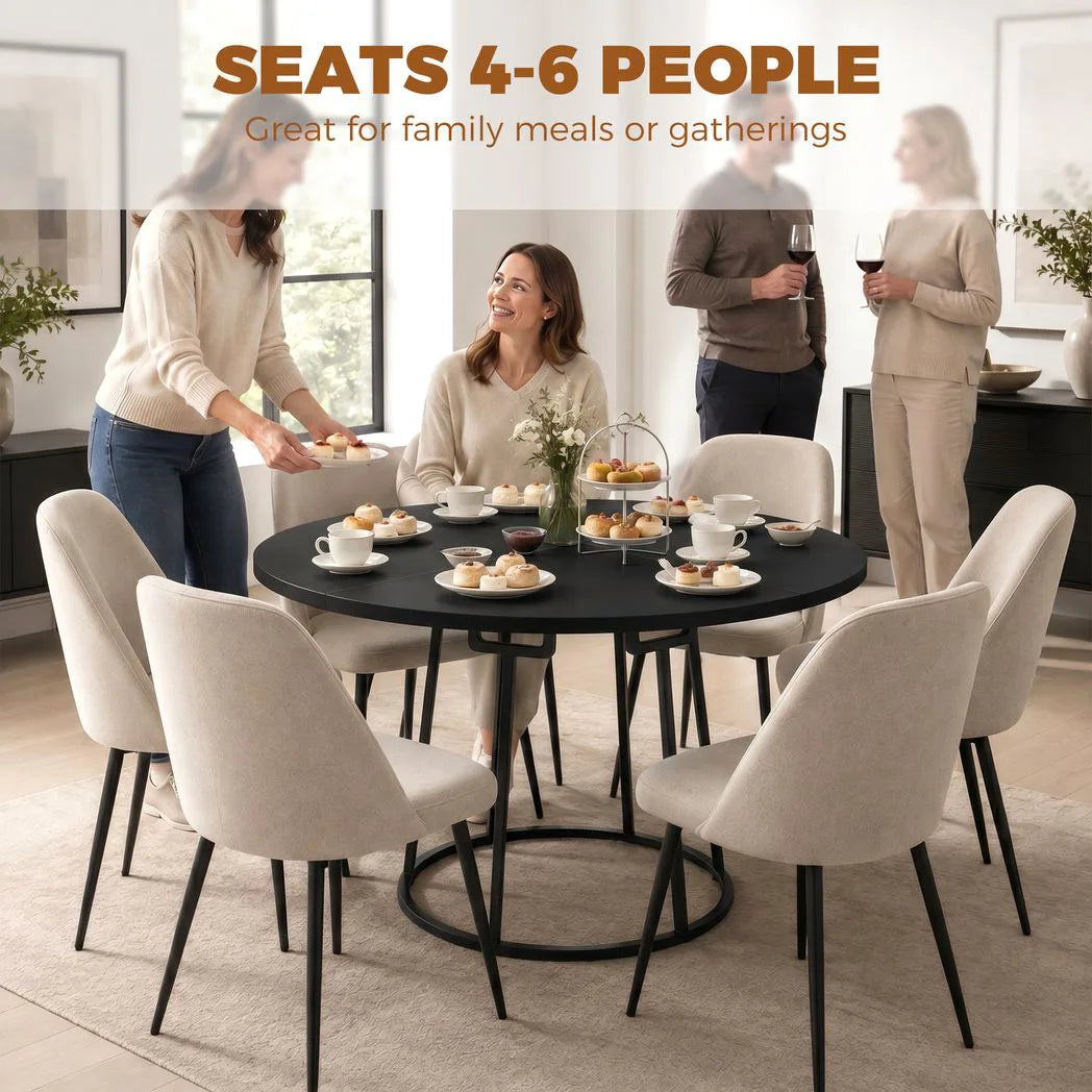 HOMCOM 120 cm Round Dining Table with Conical Metal Base – Space-Saving Kitchen Table for 4-6, Black