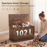 HOMCOM 102L Storage Chest & Blanket Box with Safety Hinged Lid, 80 x 40 x 45 cm – Rustic Brown