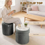 HOMCOM Round Velvet Storage Ottoman with Flip Lid Tray Top, 45 cm Footstool – Living Room, Grey