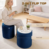 HOMCOM Round Velvet Storage Ottoman with Flip Lid Tabletop, 39.2L – 45 cm Footstool, Blue