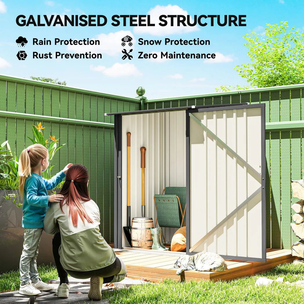 Outsunny 3.3 x 3.4ft Lean-To Galvanised Steel Garden Shed with Lockable Door, Dark Grey