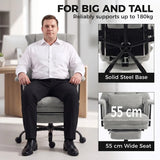 HOMCOM Heavy Duty Office Chair, 180kg Capacity, Linen-Look with Lumbar Support, Spring Cushion, Footrest, Grey