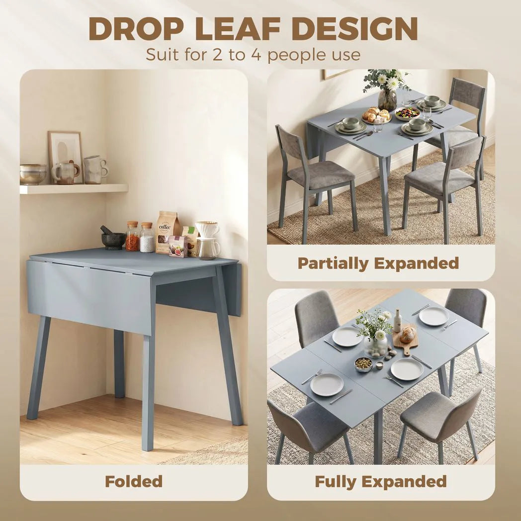 HOMCOM Solid Wood Folding Dining Table, Drop Leaf Rectangle Kitchen Table for 2–4 People with Angled Legs