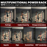 SPORTNOW Power Cage with Dual Cable Pulley System, Pull-Up Bar, Dip Station & Landmine – Home Gym Power Rack