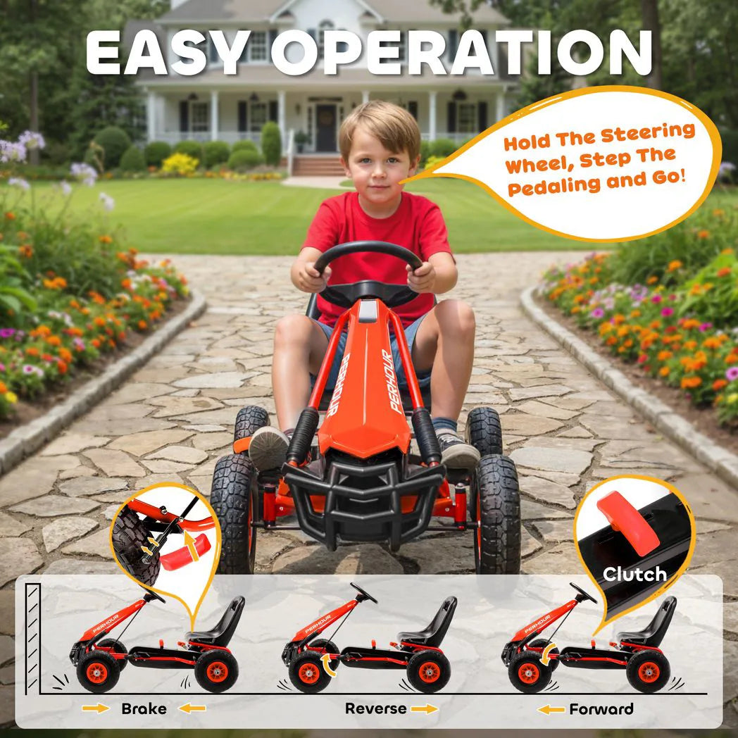 AIYAPLAY Kids Pedal Go Kart with Adjustable Seat, EVA Tyres, Handbrake & Clutch – Ride-On for Ages 3-8, Red